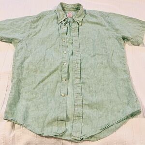 Brooks Brothers Flax Linen Green Striped Men's Shirt